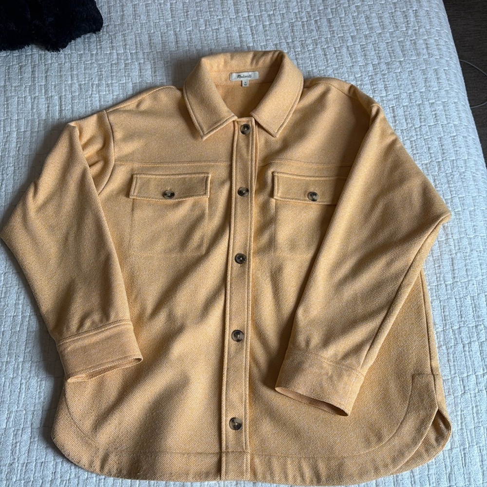 Madewell Oversized Herringbone Shacket in Candle Flame Orange